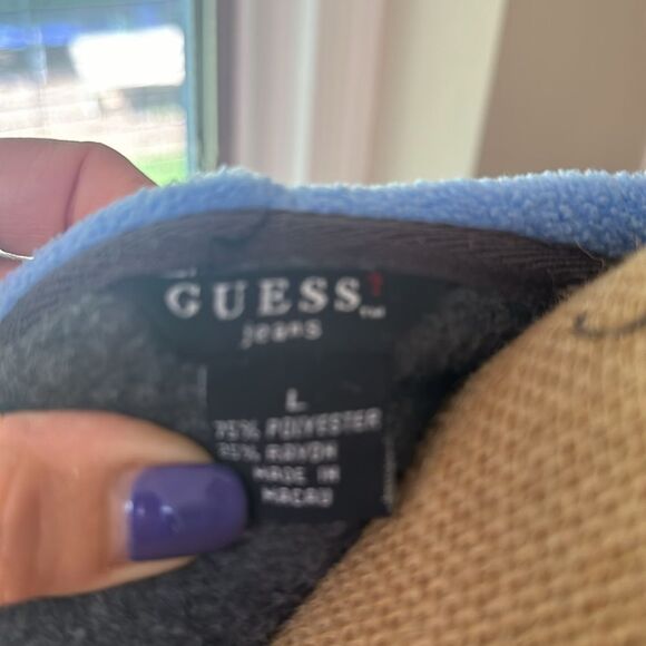 GUESS gray and light blue fleece hooded zip up - size Small - Picture 6 of 6